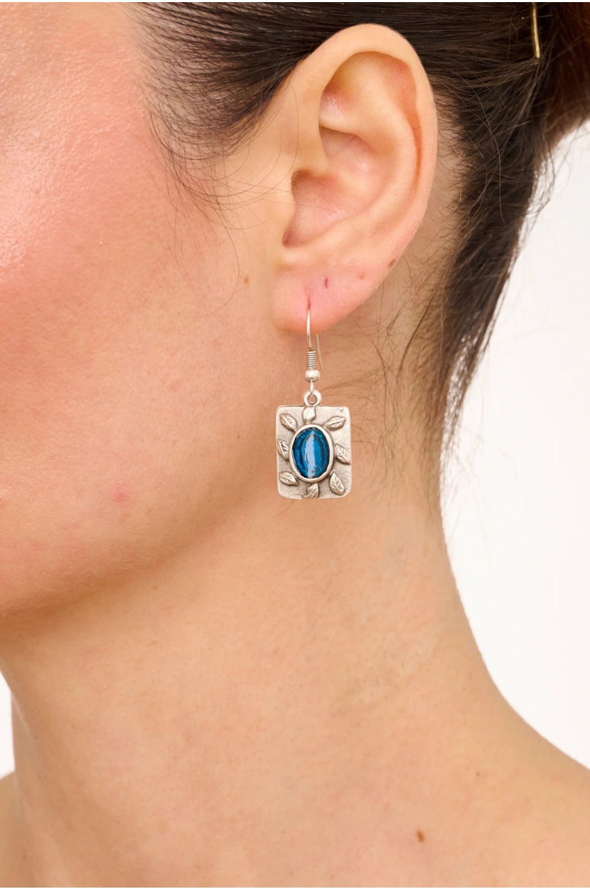 Kiraz Blue Enameld Silver Plated Earring