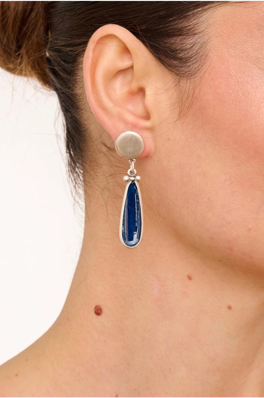 Kiraz Blue Enameld Silver Plated Earring