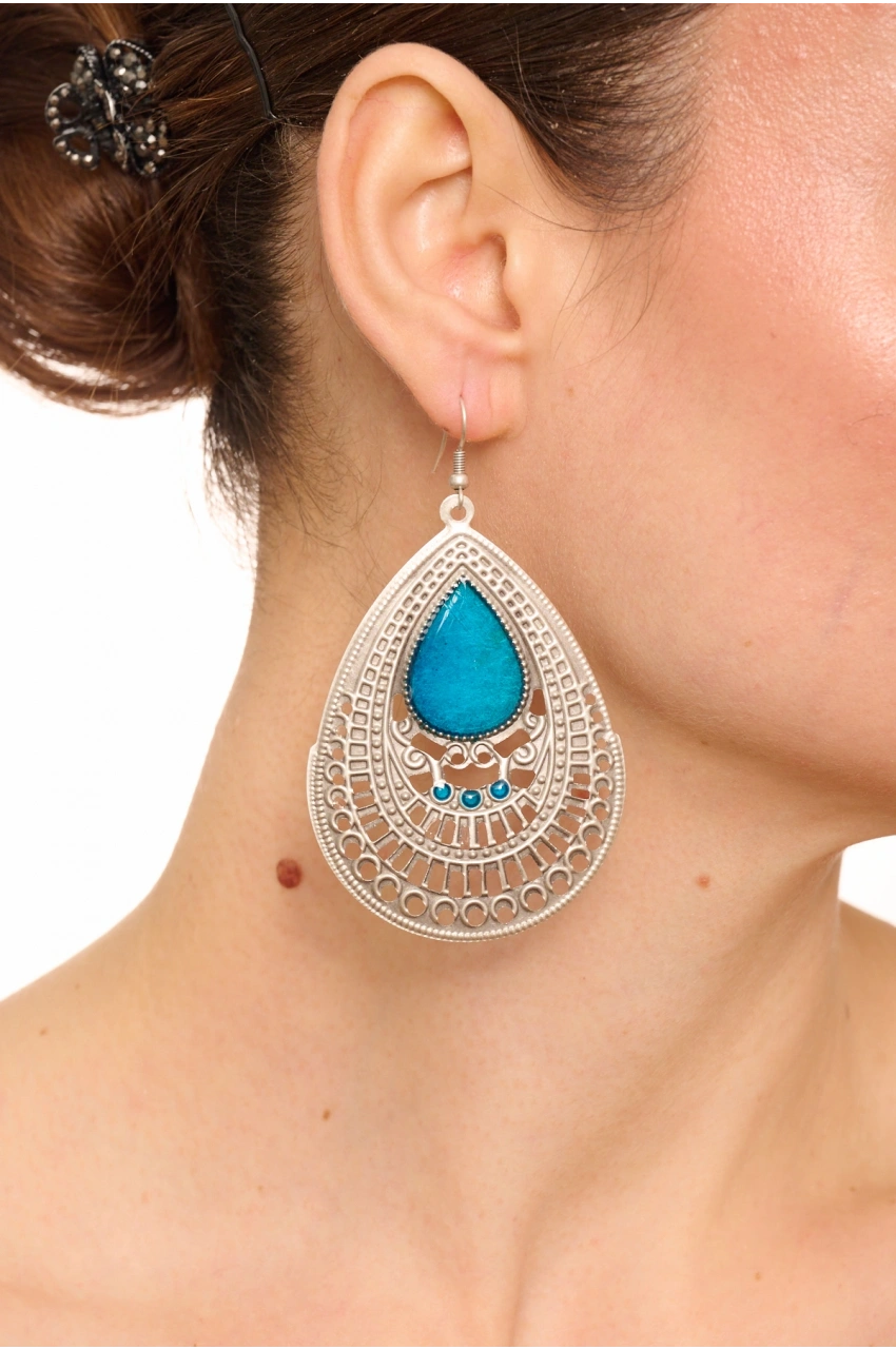 Kiraz Blue Enameld Silver Plated Earring