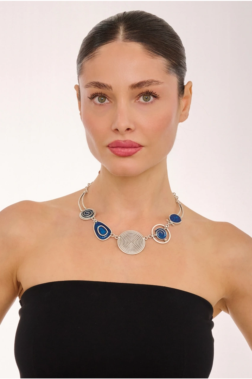 Kiraz Blue Enameld Silver Plated Necklace