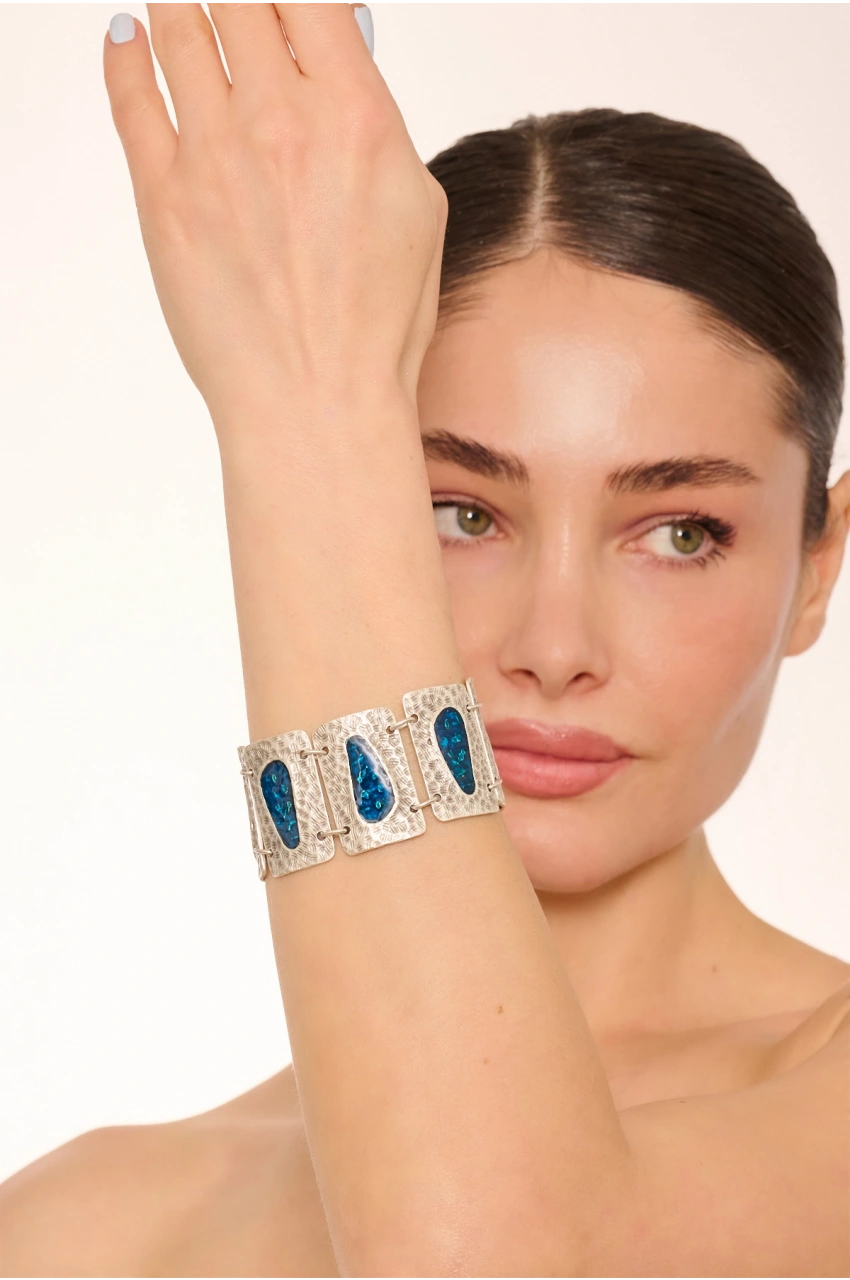 Kiraz Blue Enameled Silver Plated Bracelet