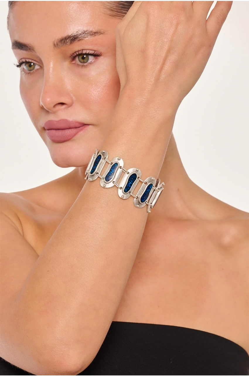 Kiraz Blue Enameled Silver Plated Bracelet