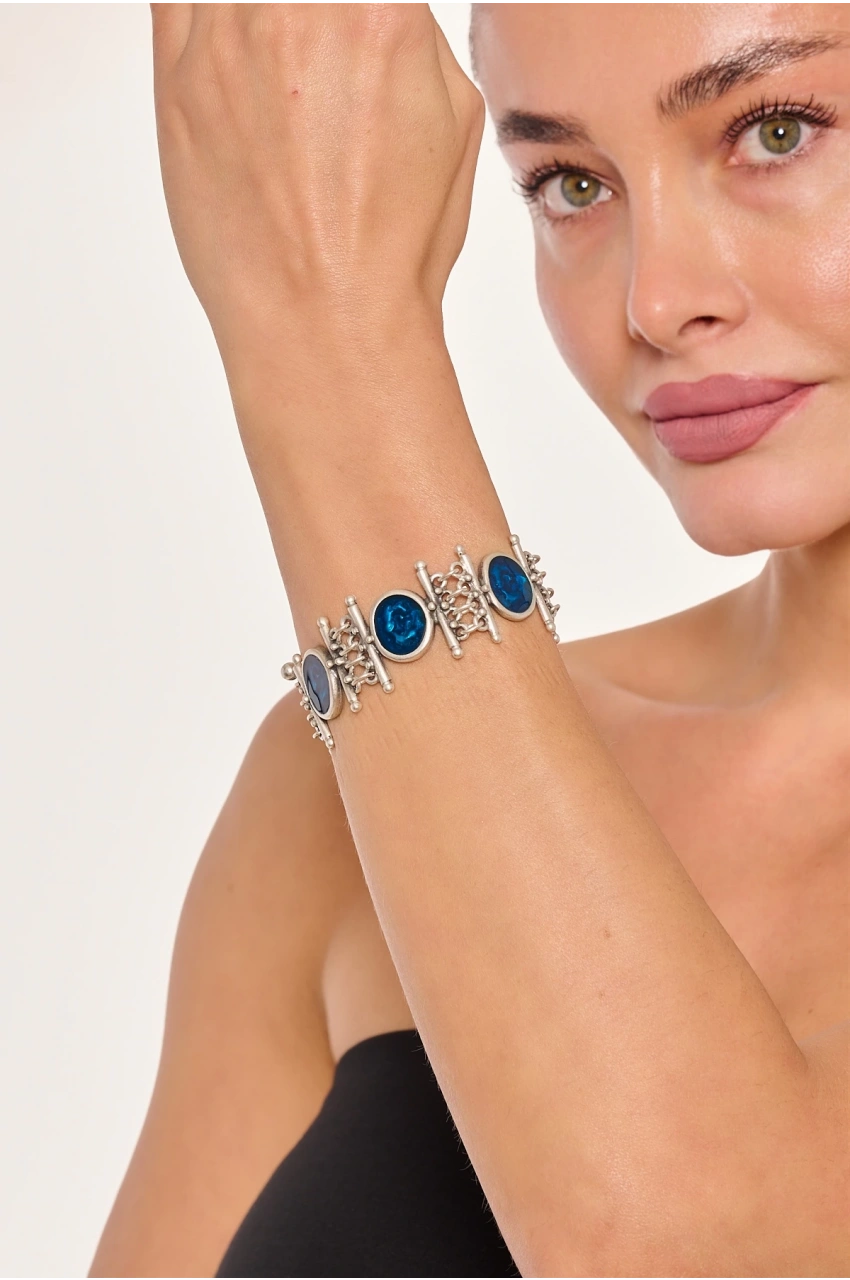 Kiraz Blue Enameled Silver Plated Bracelet