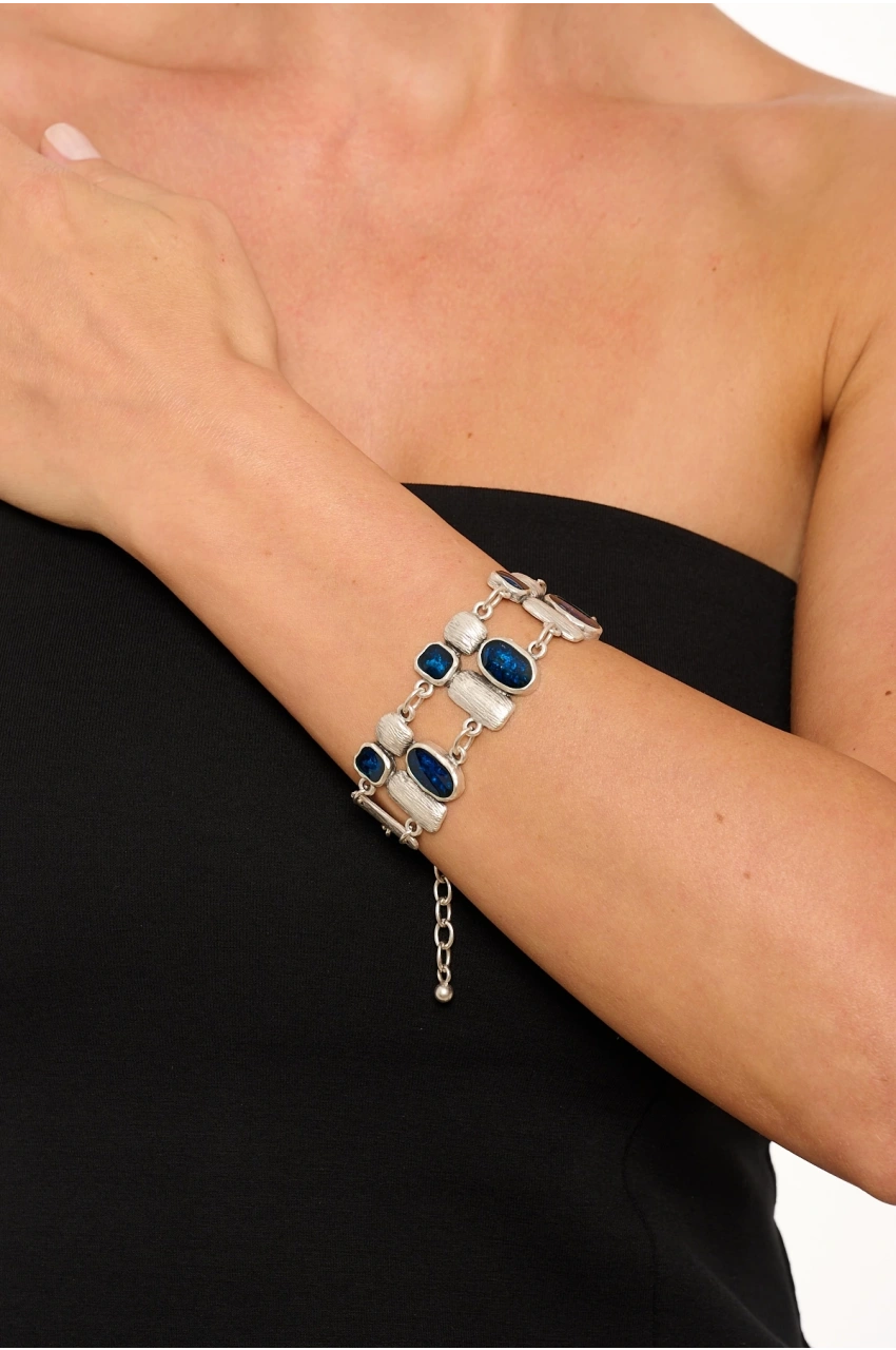 Kiraz Blue Enameled Silver Plated Bracelet