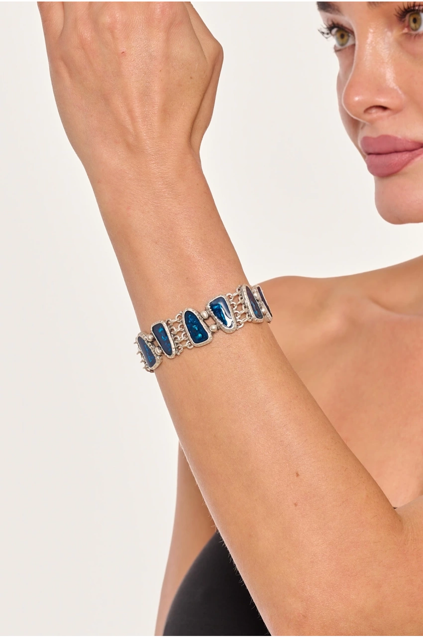 Kiraz Blue Enameled Silver Plated Bracelet