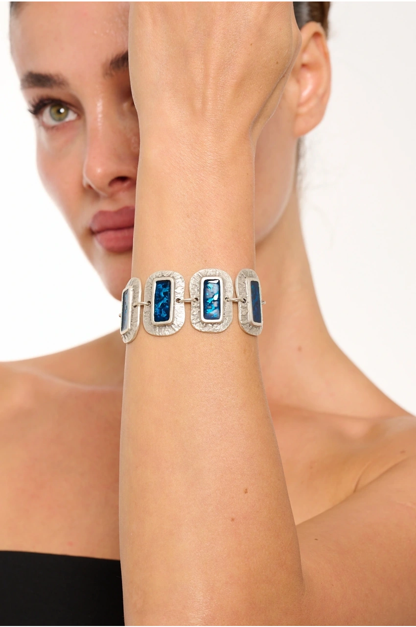 Kiraz Blue Enameled Silver Plated Bracelet