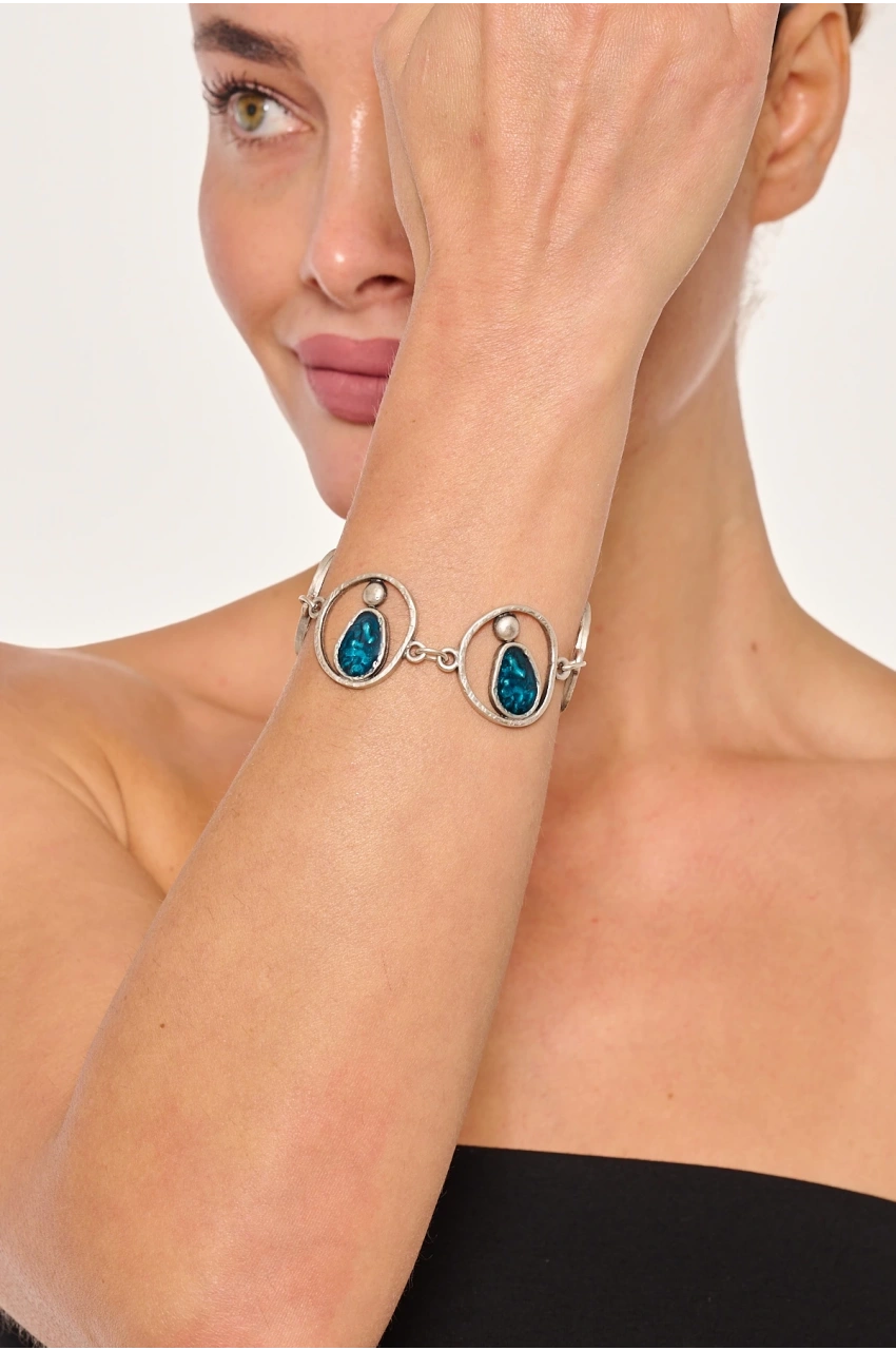 Kiraz Blue Enameled Silver Plated Bracelet