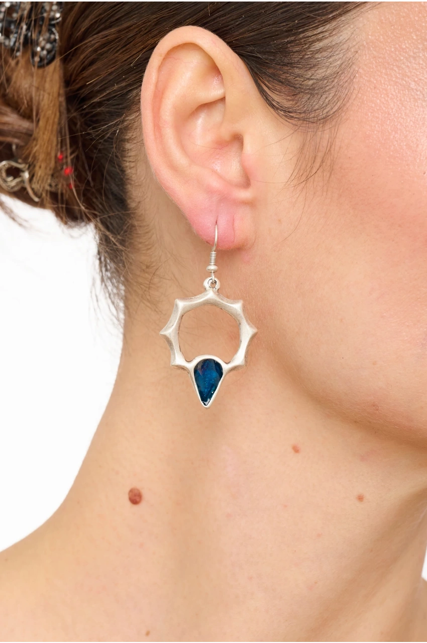 Kiraz Blue Enameled Silver Plated Earring