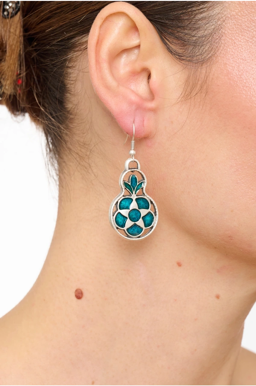 Kiraz Blue Enameled Silver Plated Earring