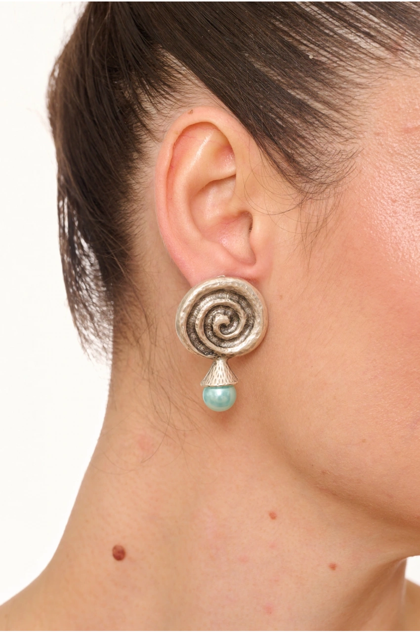 Kiraz Blue Pearl Stoned Silver Plated Earring
