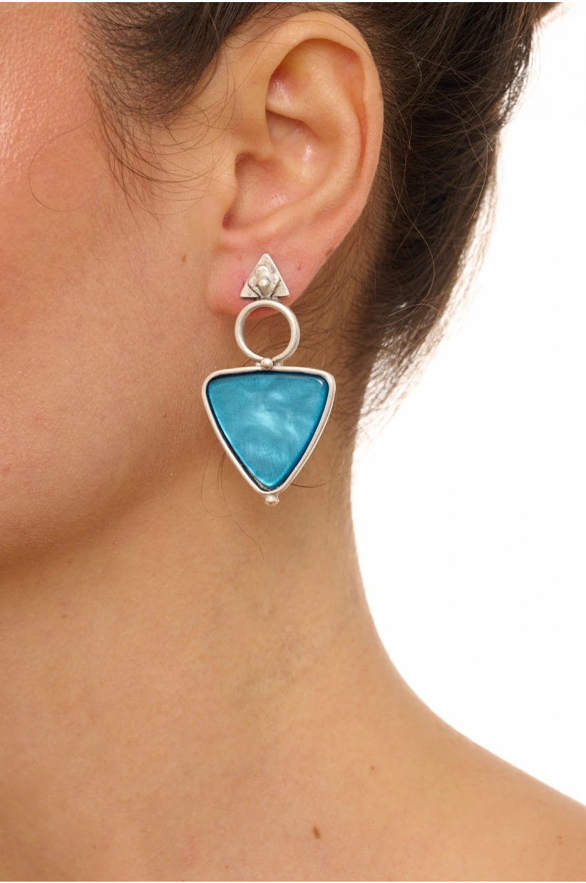 Kiraz Blue Silver Plated Earring