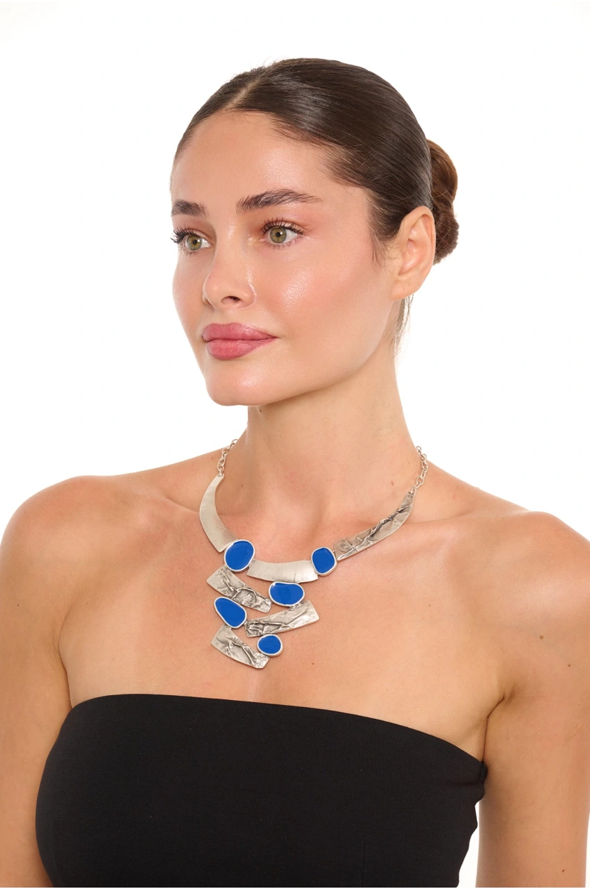 Kiraz Blue Enameled Silver Plated Necklace