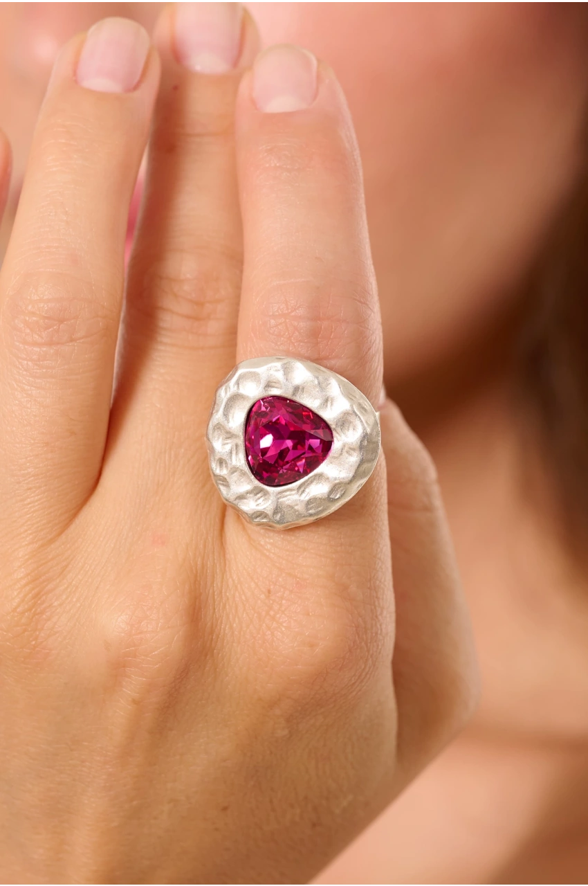 Kiraz Puruple Crystal Stoned Silver Plated Ring