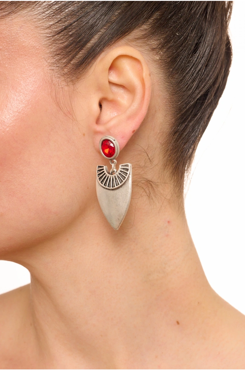 Kiraz Burgundy Crystal Stoned Silver Plated Earring