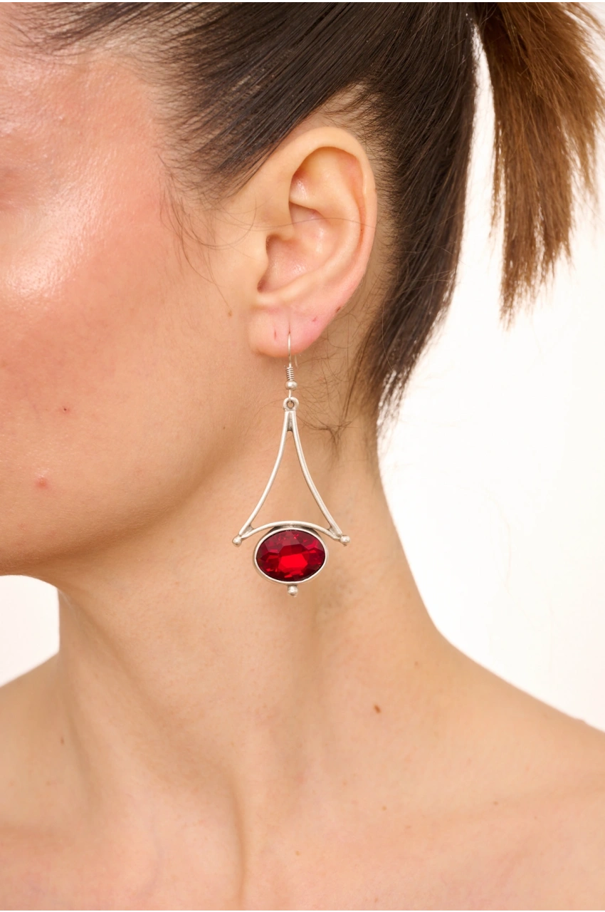 Kiraz Burgundy Crystal Stoned Silver Plated Earring