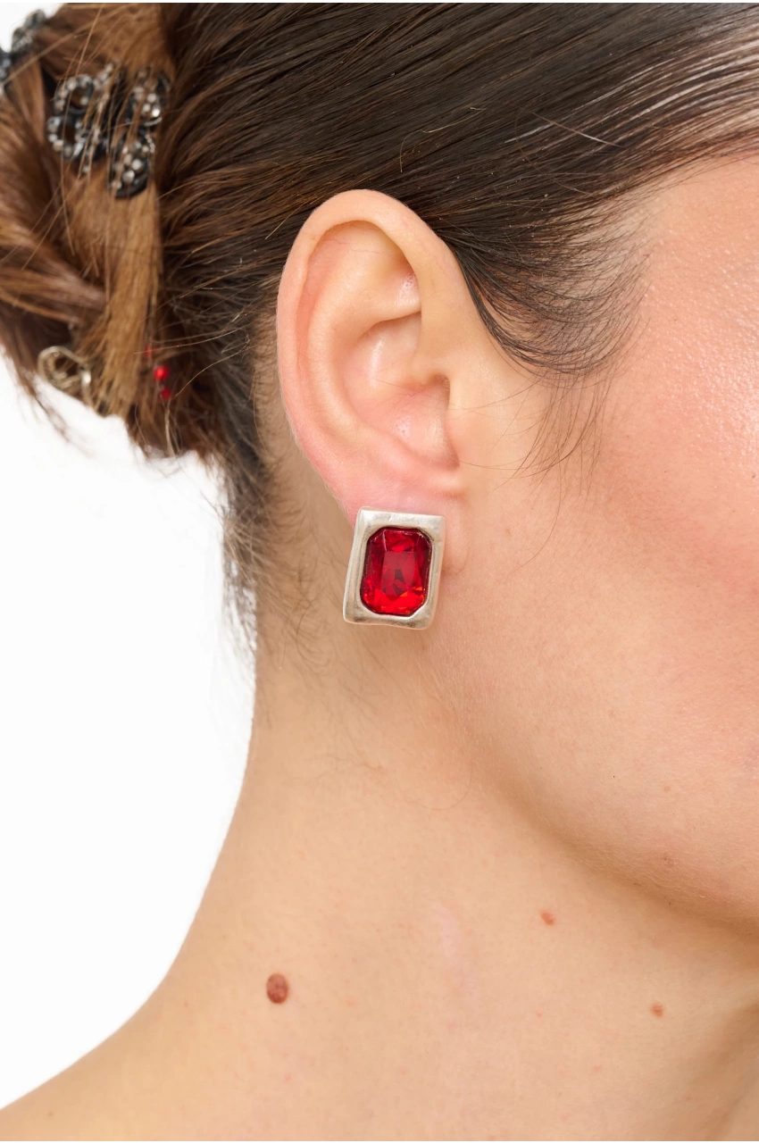 Kiraz Burgundy Crystal Stoned Silver Plated Earring
