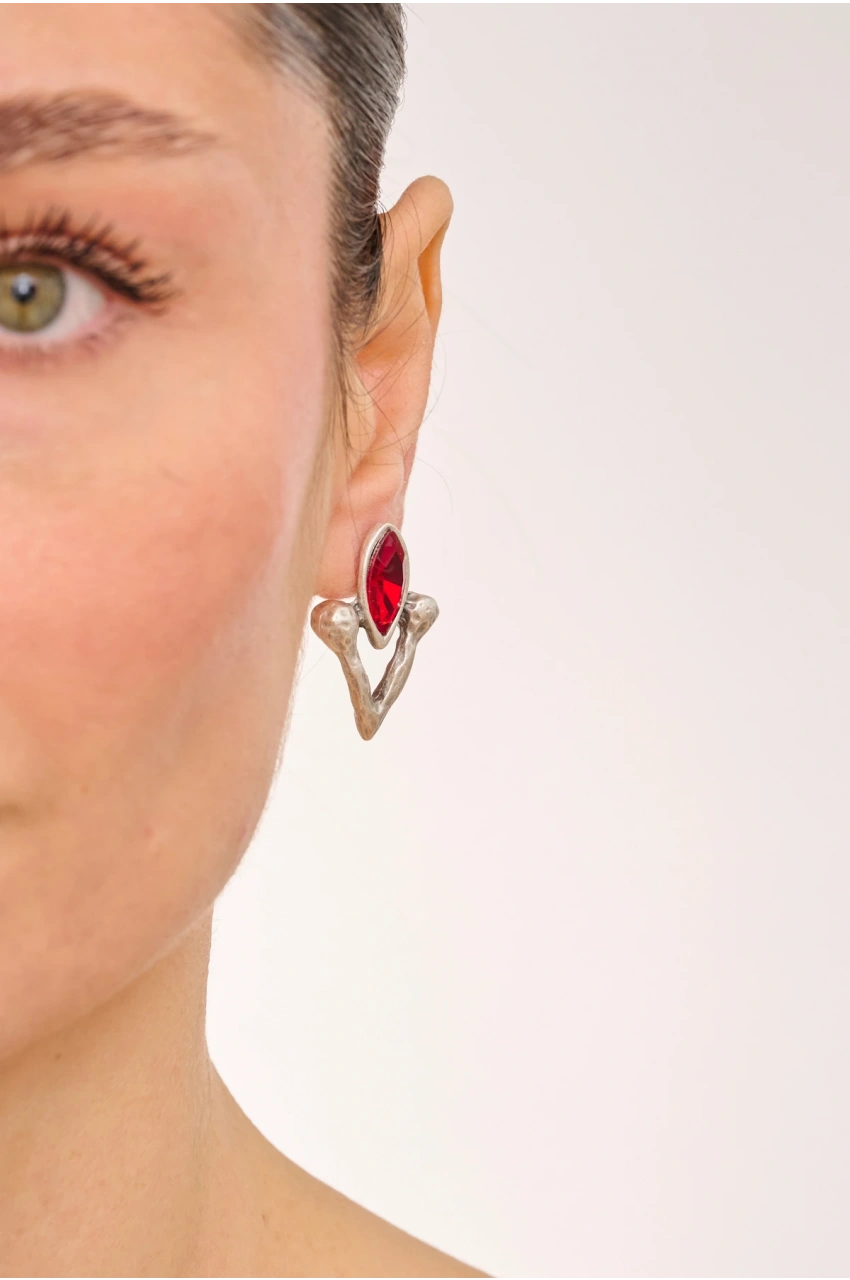 Kiraz Burgundy Crystal Stoned Silver Plated Earring