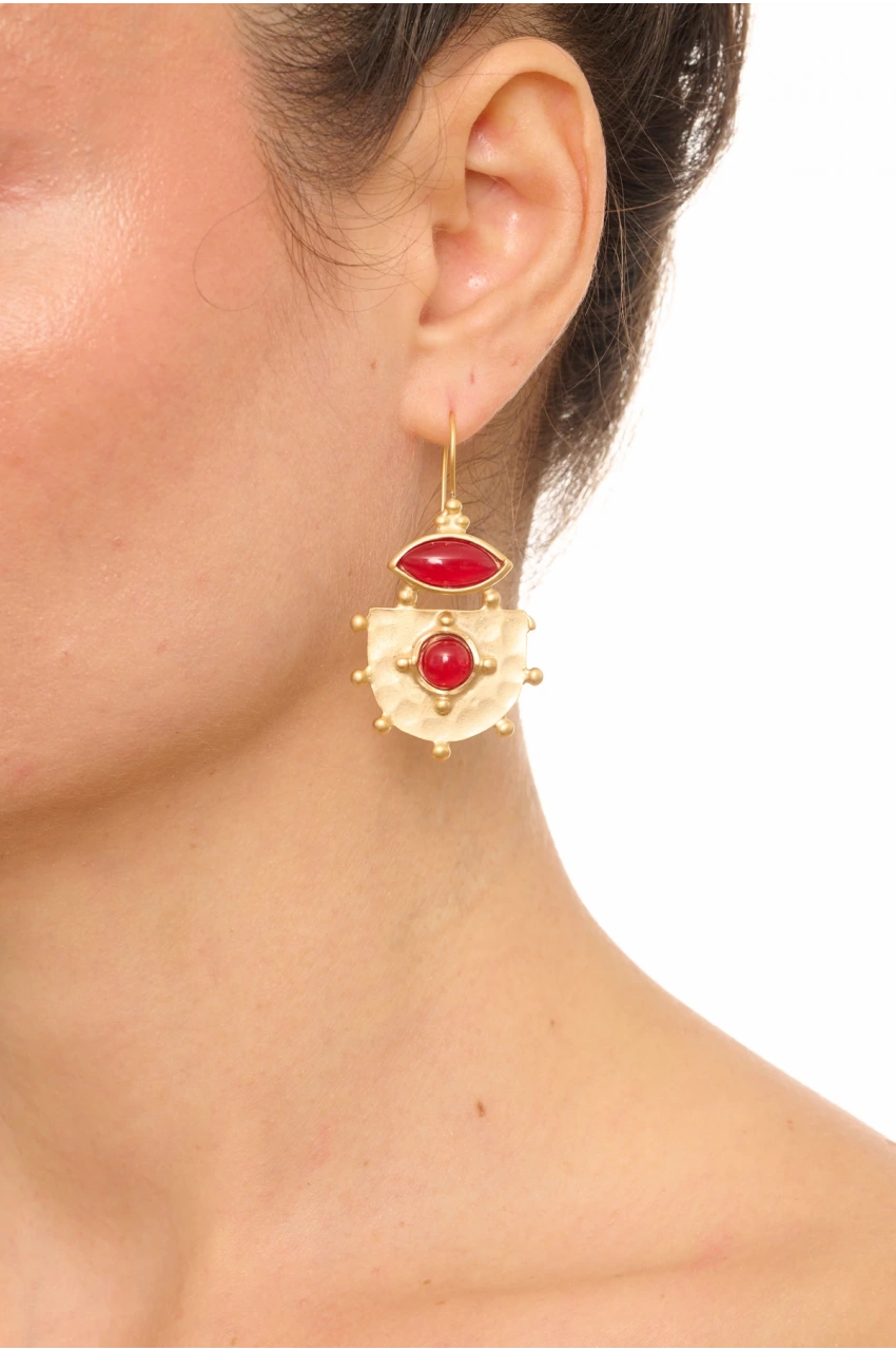 Kiraz Burgundy Enameled Gold Plated Earring
