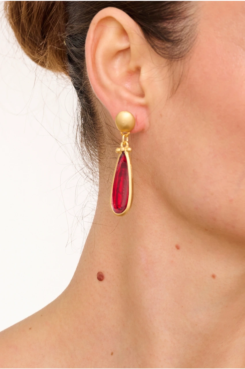 Kiraz Burgundy Enameled Gold Plated Earring