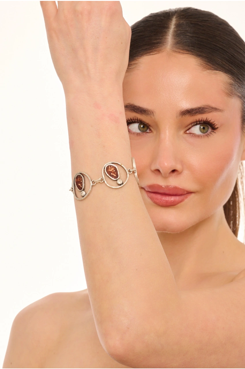 Kiraz Burgundy Enameled Silver Plated Bracelet