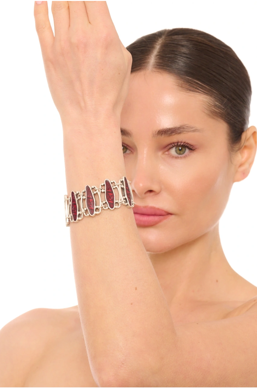 Kiraz Burgundy Enameled Silver Plated Bracelet