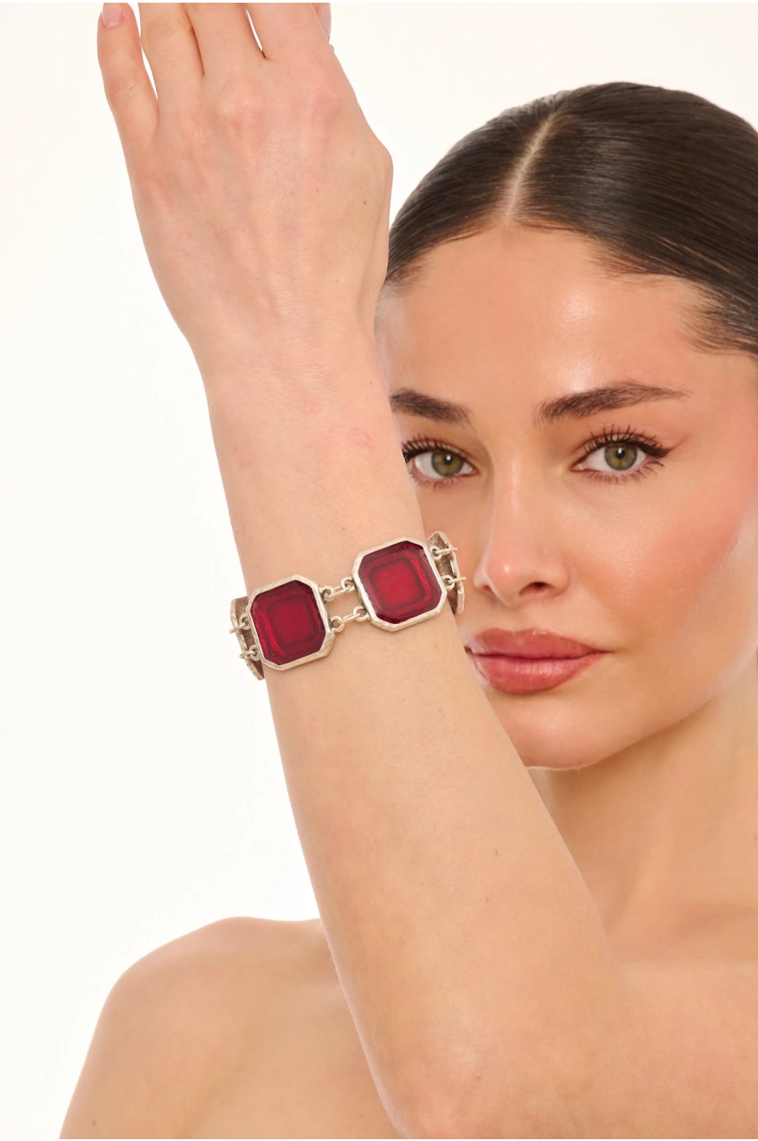 Kiraz Burgundy Enameled Silver Plated Bracelet