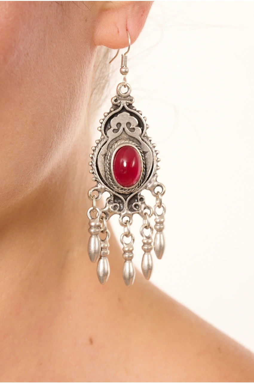 Kiraz Burgundy Enameled Silver Plated Earring