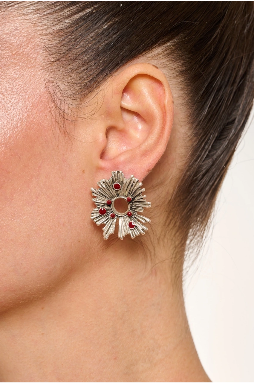 Kiraz Burgundy Enameled Silver Plated Earring