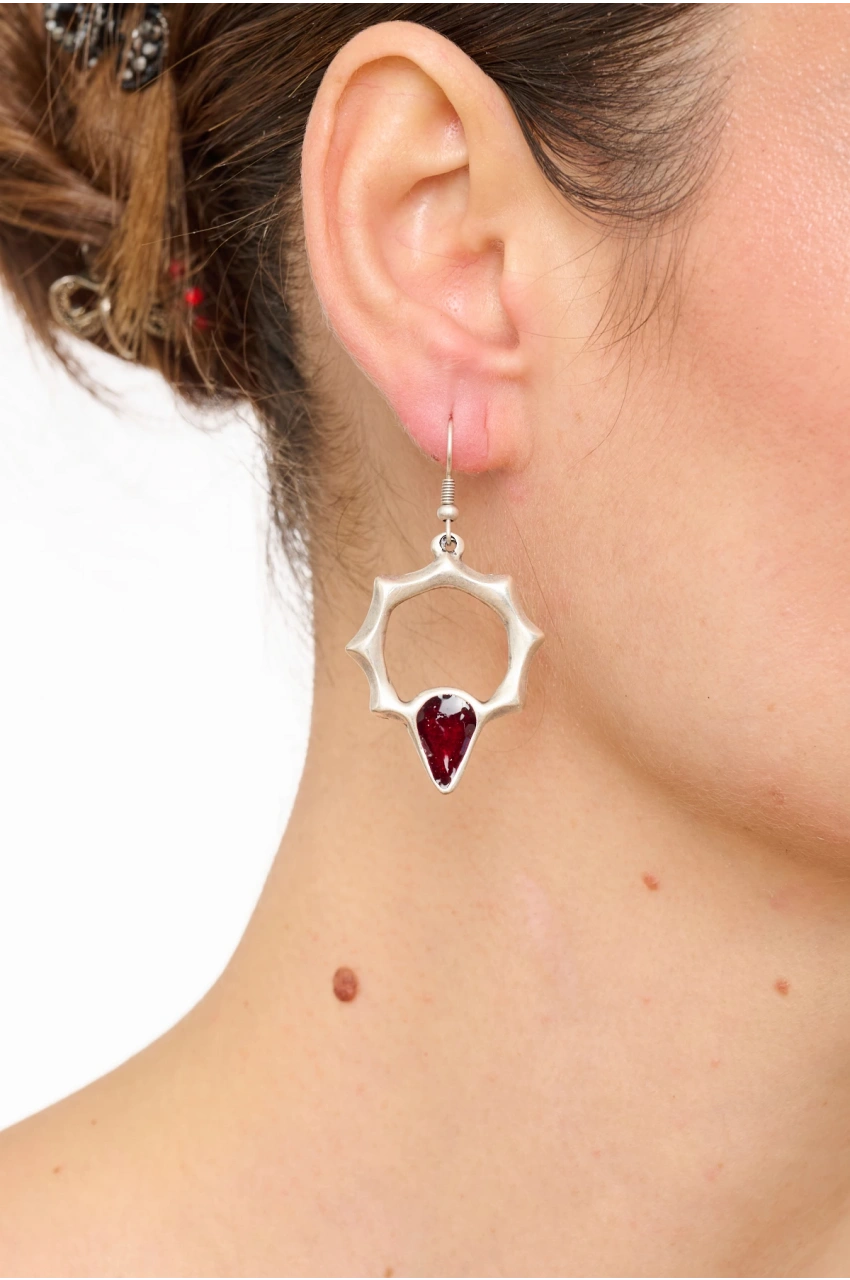 Kiraz Burgundy Enameled Silver Plated Earring