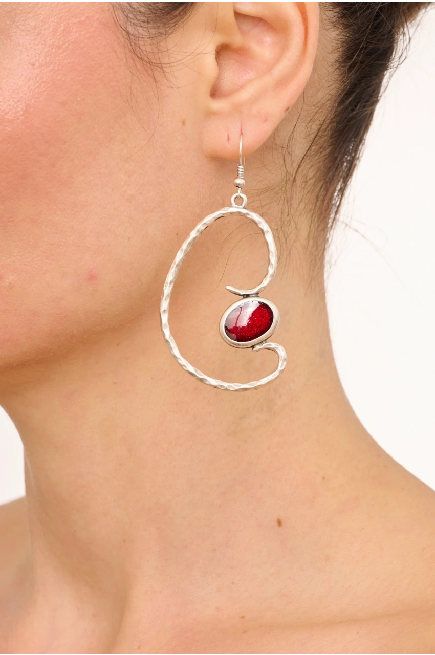 Kiraz Burgundy Enameled Silver Plated Earring