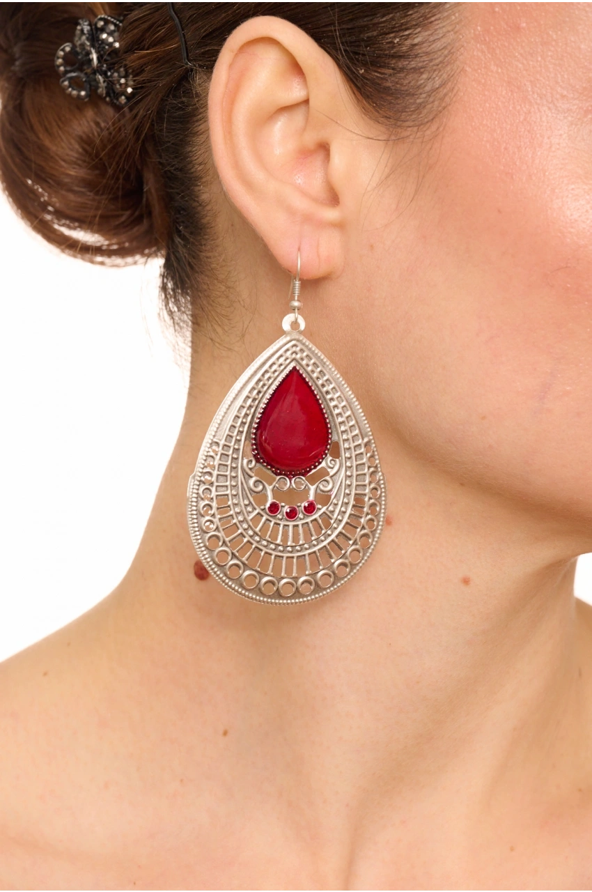 Kiraz Burgundy Enameled Silver Plated Earring
