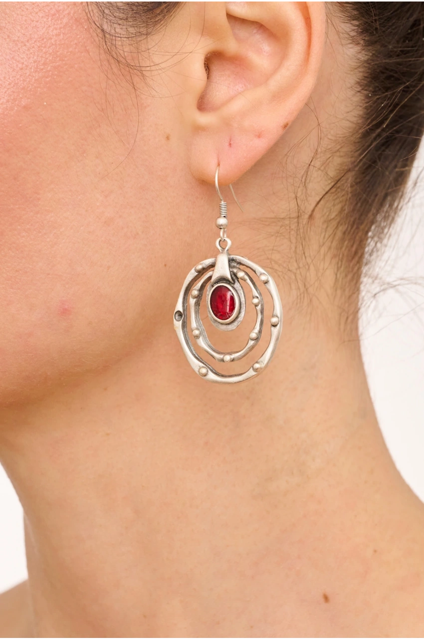 Kiraz Burgundy Enameled Silver Plated Earring