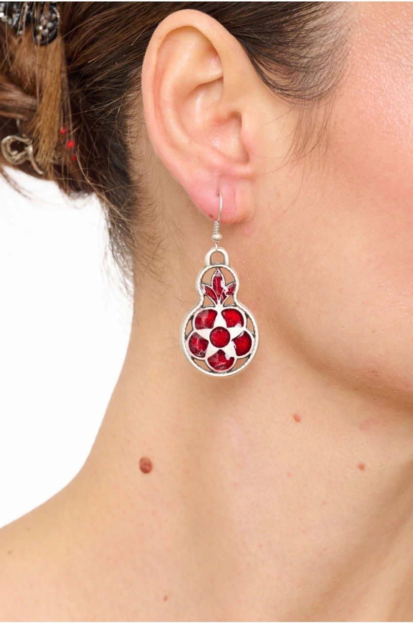Kiraz Burgundy Enameled Silver Plated Earring