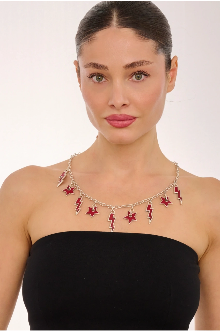 Kiraz Burgundy Enameled Silver Plated Necklace