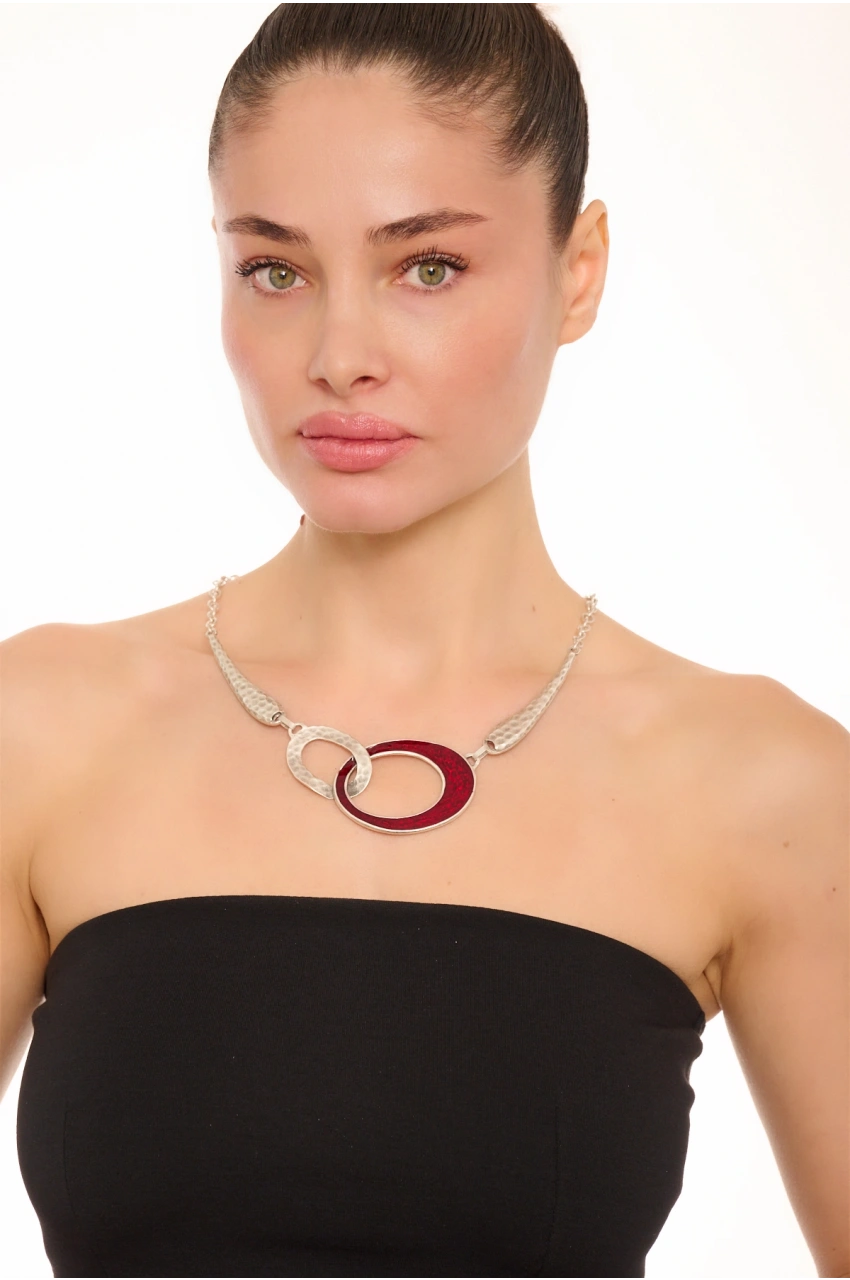 Kiraz Burgundy Enameled Silver Plated Necklace