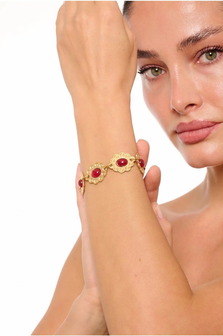 Kiraz Burgundy Stoned Gold Plated Bracelet