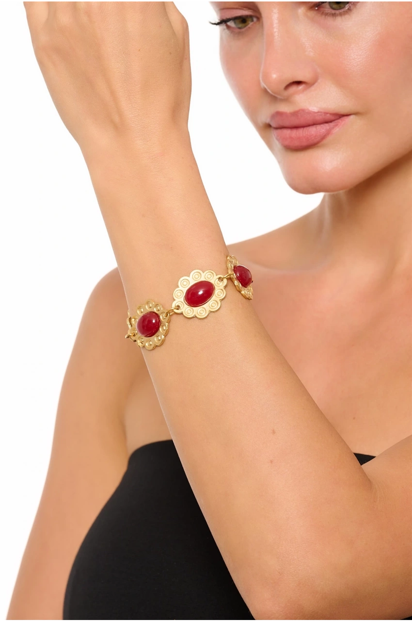 Kiraz Burgundy Stoned Gold Plated Bracelet