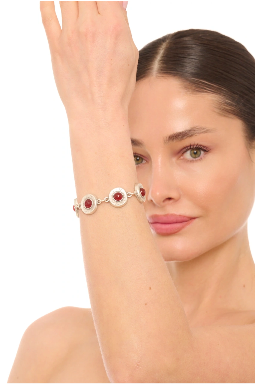 Kiraz Burgundy Stoned Silver Plated Bracelet