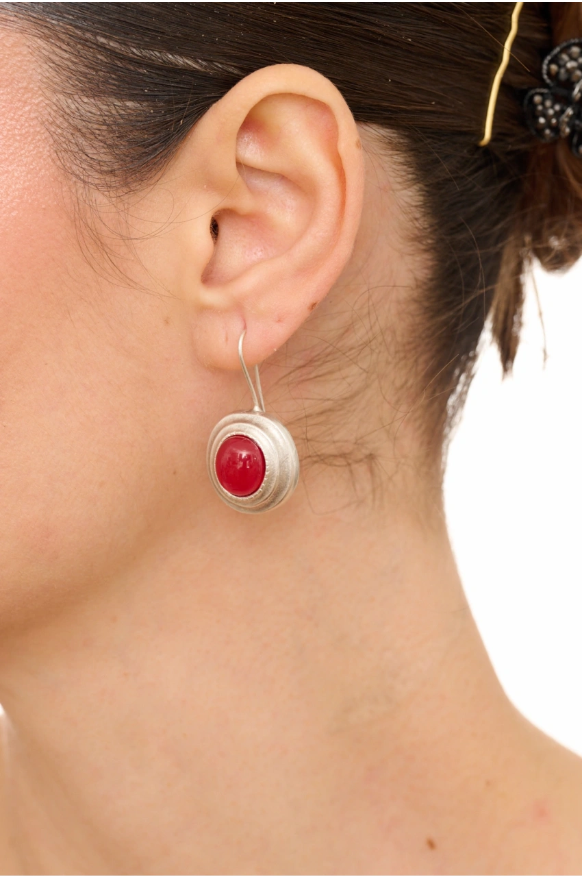Kiraz Burgundy Stoned Silver Plated Earring