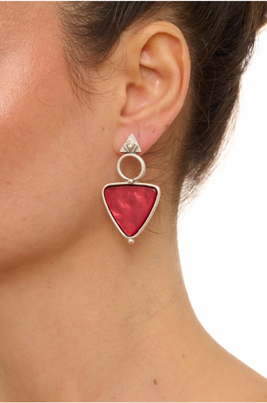 Kiraz Burgundy Stoned Silver Plated Earring