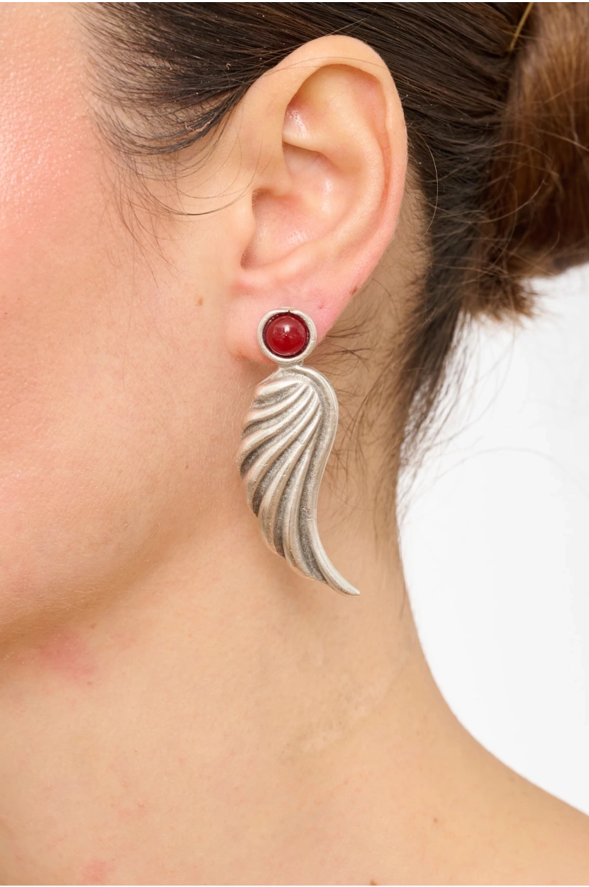 Kiraz Burgundy Stoned Silver Plated Earring