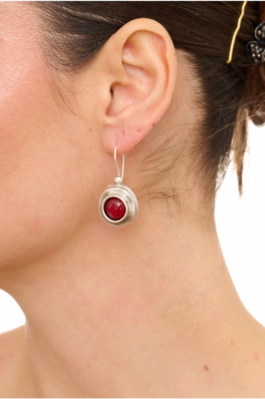 Kiraz Burgundy Stoned Silver Plated Earring