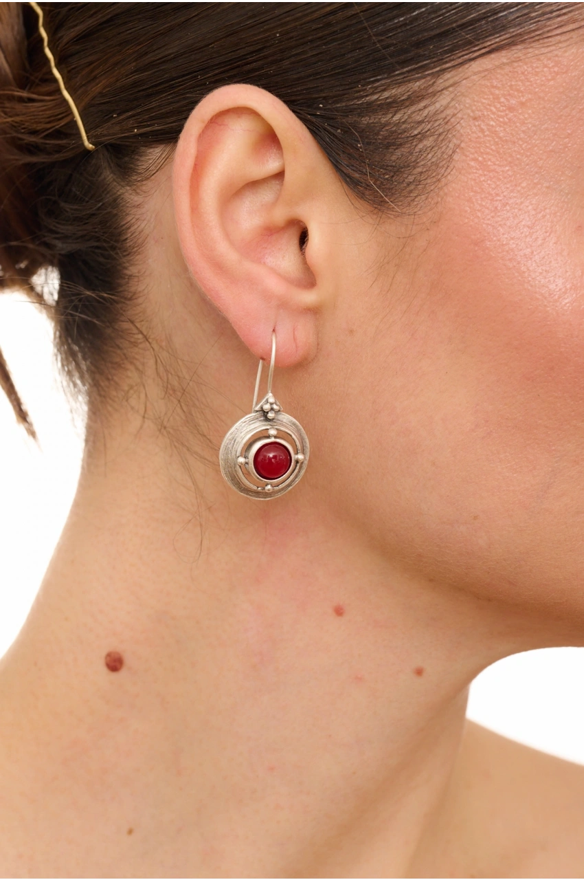 Kiraz Burgundy Stoned Silver Plated Earring
