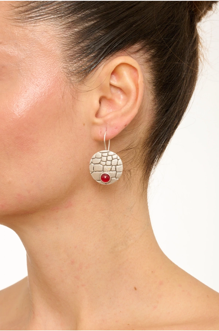 Kiraz Burgundy Stoned Silver Plated Earring