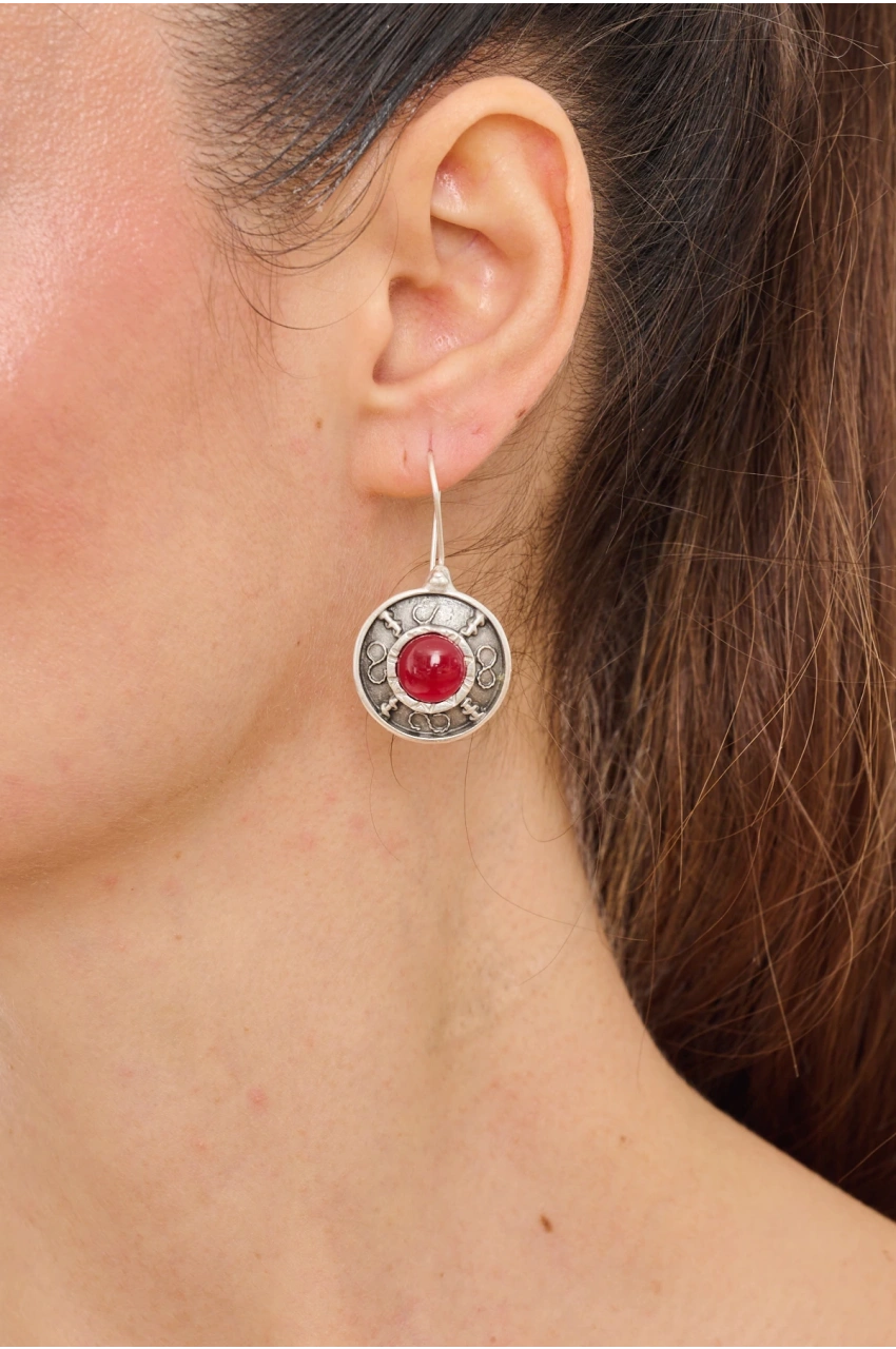 Kiraz Burgundy Stoned Silver Plated Earring