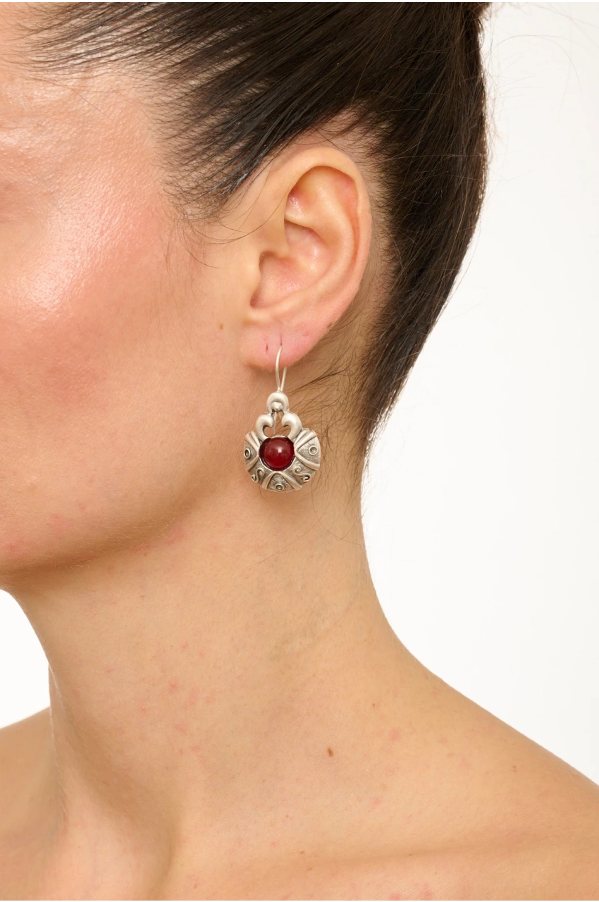 Kiraz Burgundy Stoned Silver Plated Earring