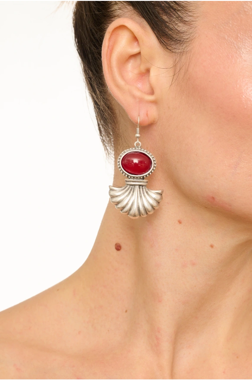 Kiraz Burgundy Stoned Silver Plated Earring