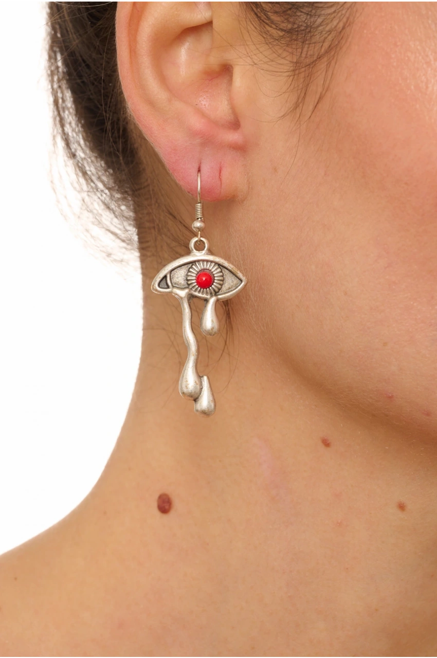 Kiraz Burgundy Stoned Silver Plated Eye Earring