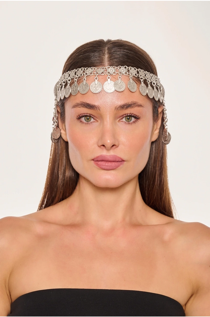 Kiraz Burgundy Stoned Silver Plated Head Accessory