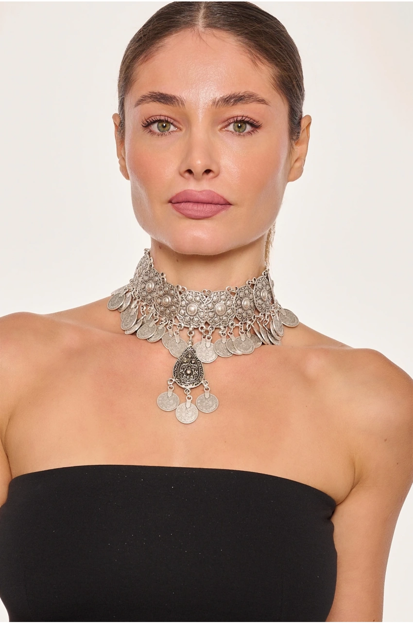 Kiraz Choker Silver Plated Necklace